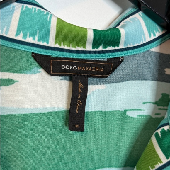 BCBGMaxAzria Green and Blue Retro Print Patterned Mini Dress w/ belt - medium - Picture 2 of 4